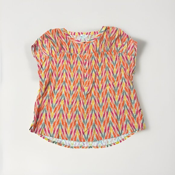 Westbound Bright Ikat Blouse Women’s XL Button Travel Top Festival Boho Linen 1X - Picture 1 of 4